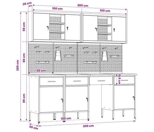 Darbagalds Ar Slēdzeni 10 Pcs Sarkana 200 X 55 X 200 Cm Tērauds Vidaxl