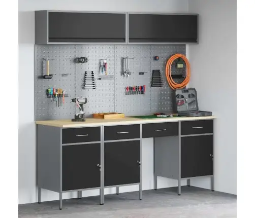 Darba Skapju Komplekts Ar Atvilktni Ar Uzglabāšanu 10 Pcs Melna Vidaxl