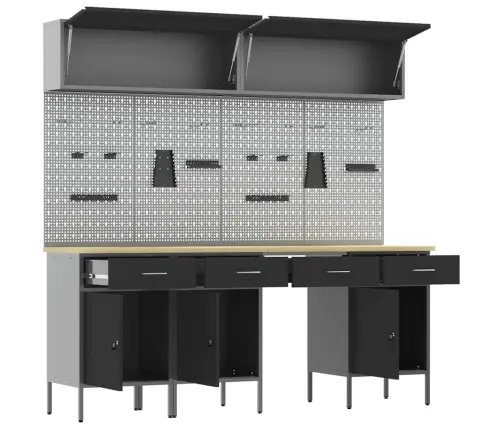 Darba Skapju Komplekts Ar Atvilktni Ar Uzglabāšanu 10 Pcs Melna Vidaxl