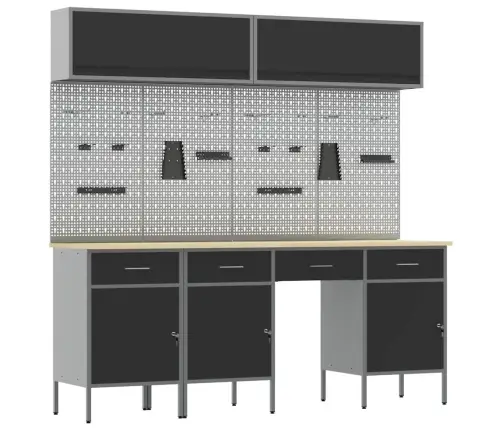 Darba Skapju Komplekts Ar Atvilktni Ar Uzglabāšanu 10 Pcs Melna Vidaxl