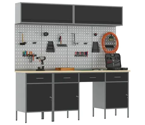 Darba Skapju Komplekts Ar Atvilktni Ar Uzglabāšanu 10 Pcs Melna Vidaxl