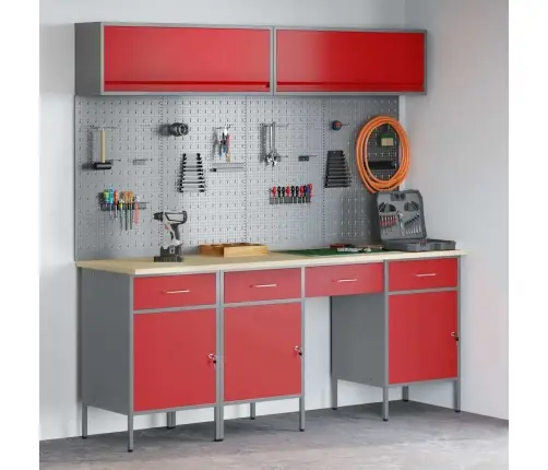 Darba Skapju Komplekts Ar Atvilktni Ar Slēdzeni 10 Pcs Sarkana Vidaxl