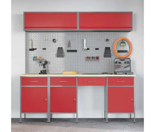 Darba Skapju Komplekts Ar Atvilktni Ar Slēdzeni 10 Pcs Sarkana Vidaxl