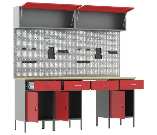 Darba Skapju Komplekts Ar Atvilktni Ar Slēdzeni 10 Pcs Sarkana Vidaxl