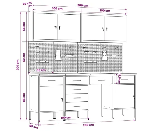 Darbagalds Ar Atvilktni 10 Pcs Melna 200 X 55 X 200 Cm Tērauds Vidaxl