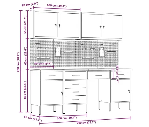 Darbagalds Ar Slēdzeni 10 Pcs Sarkana 200 X 55 X 200 Cm Tērauds Vidaxl