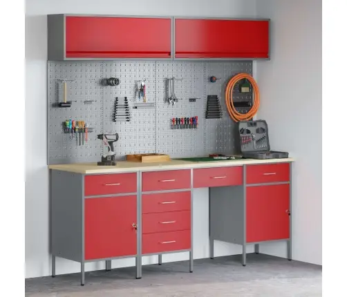 Darbo Spintos Rinkinys Su Stalčių Su Saugykla 10 Pcs Raudona