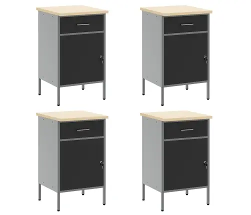 Töökapp Sahtliga Lukuga 10 Pcs Must Töödeldud Puit Ja Teras
