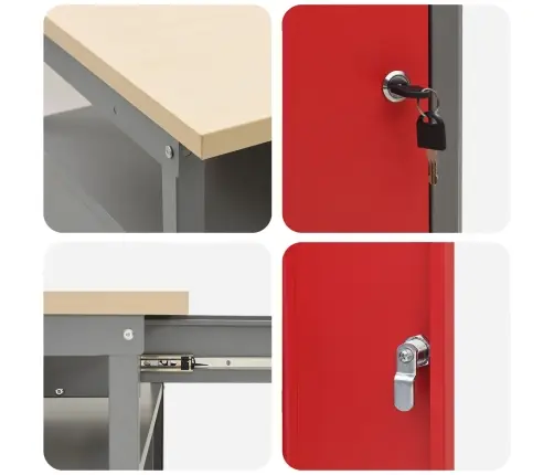 Darba Skapis Ar Atvilktni 10 Pcs Sarkana 200 X 55 X 200 Cm Vidaxl