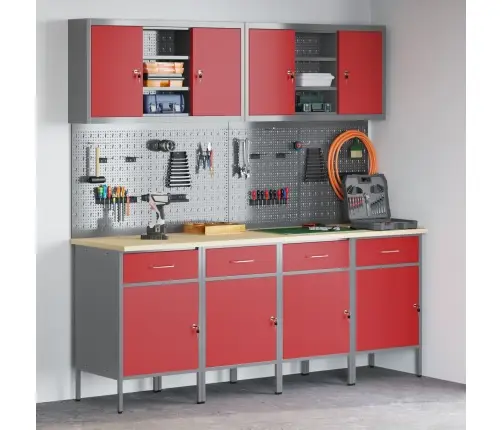 Darba Skapis Ar Atvilktni 10 Pcs Sarkana 200 X 55 X 200 Cm Vidaxl