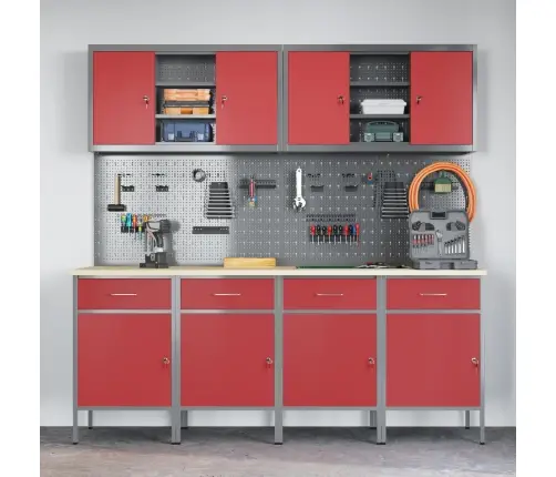 Darba Skapis Ar Atvilktni 10 Pcs Sarkana 200 X 55 X 200 Cm Vidaxl