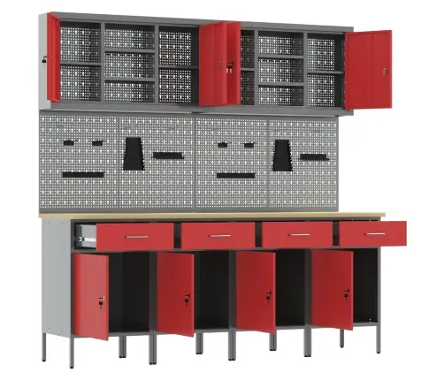 Darba Skapis Ar Atvilktni 10 Pcs Sarkana 200 X 55 X 200 Cm Vidaxl