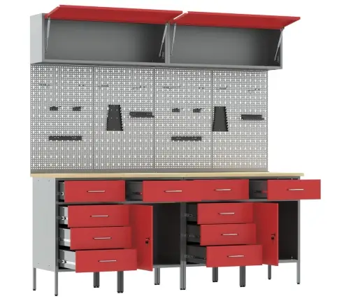 Töökapp Sahtliga Lukuga 10 Pcs Punane Töödeldud Puit Ja Teras