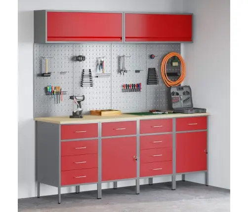 Darba Skapju Komplekts Ar Uzglabāšanu 10 Pcs Sarkana Vidaxl