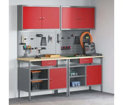 Darbagalda Komplekts Ar Atvilktni Ar Plauktu 8 Pcs Sarkana Vidaxl