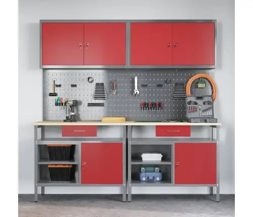 Darbagalda Komplekts Ar Atvilktni Ar Plauktu 8 Pcs Sarkana Vidaxl