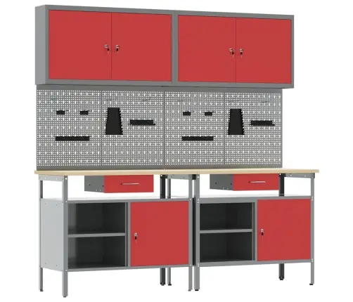 Darbagalda Komplekts Ar Atvilktni Ar Plauktu 8 Pcs Sarkana Vidaxl