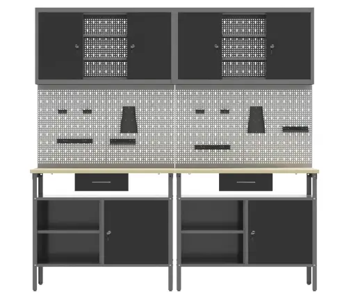 Darbagalda Komplekts 8 Pcs Melna 200 X 55 X 200 Cm Tērauds Vidaxl