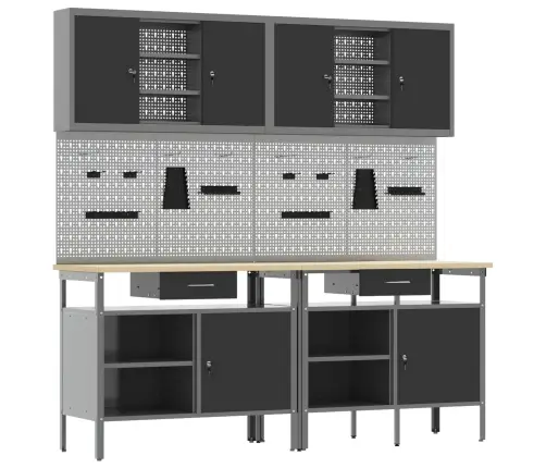 Darbastalio Komplektas Su Stalčių 8 Pcs Raudona Ir Pilka