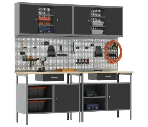 Darbagalda Komplekts 8 Pcs Melna 200 X 55 X 200 Cm Tērauds Vidaxl