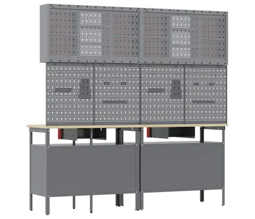 Darbagalda Komplekts 8 Pcs Sarkana 200 X 55 X 200 Cm Tērauds Vidaxl