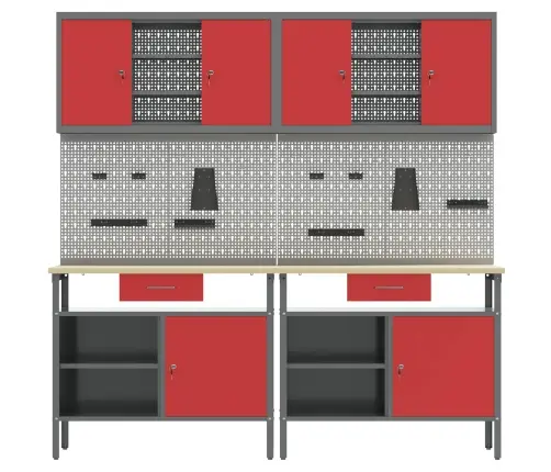 Darbagalda Komplekts 8 Pcs Sarkana 200 X 55 X 200 Cm Tērauds Vidaxl