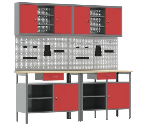 Darbagalda Komplekts 8 Pcs Sarkana 200 X 55 X 200 Cm Tērauds Vidaxl