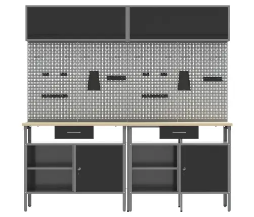 Darbagalda Komplekts Ar Atvilktni 8 Pcs Melna Tērauds Vidaxl