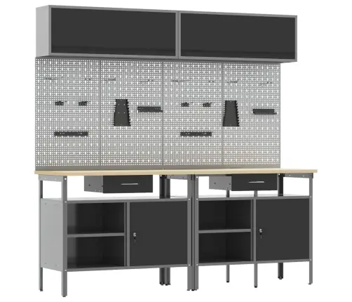 Darbagalda Komplekts Ar Atvilktni 8 Pcs Melna Tērauds Vidaxl