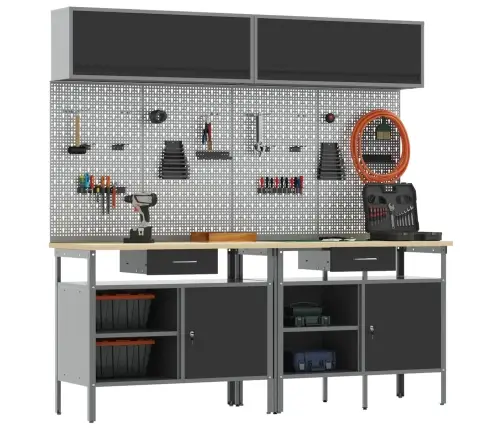 Darbagalda Komplekts Ar Atvilktni 8 Pcs Melna Tērauds Vidaxl