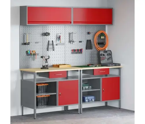 Töölauakomplekt 8 Pcs Punane Ja Hall Pulbervärvitud Teras