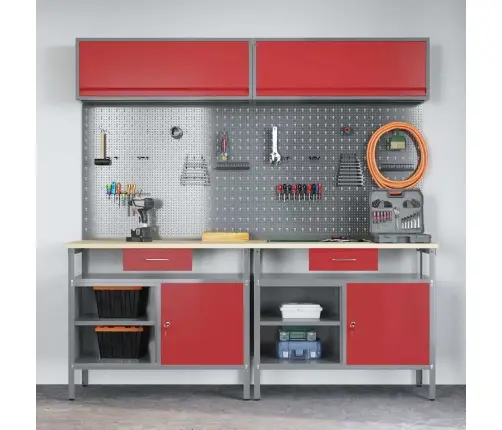 Töölauakomplekt 8 Pcs Punane Ja Hall Pulbervärvitud Teras