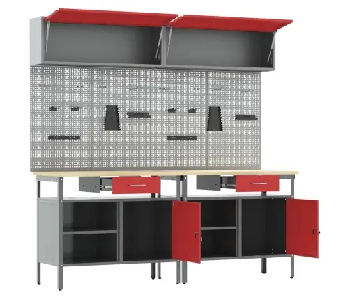 Töölauakomplekt 8 Pcs Punane Ja Hall Pulbervärvitud Teras