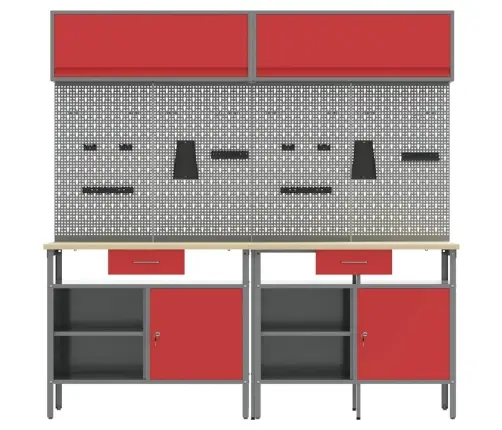 Töölauakomplekt 8 Pcs Punane Ja Hall Pulbervärvitud Teras