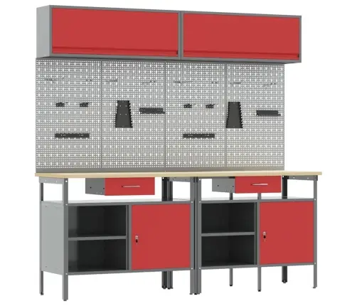 Darbagalda Komplekts Ar Atvilktni 8 Pcs Sarkana Tērauds Vidaxl