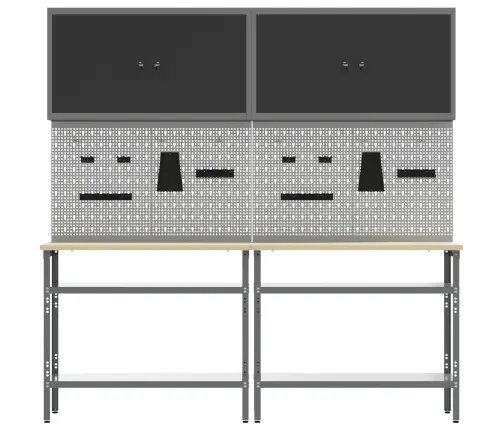 Darbagalda Komplekts Ar Plauktu Ar Uzglabāšanu 8 Pcs Pelēka Vidaxl