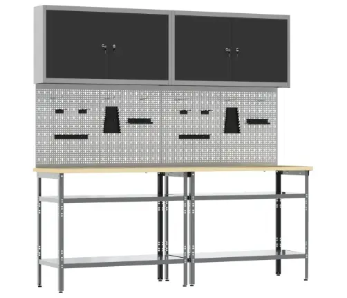 Darbagalda Komplekts Ar Plauktu Ar Uzglabāšanu 8 Pcs Pelēka Vidaxl