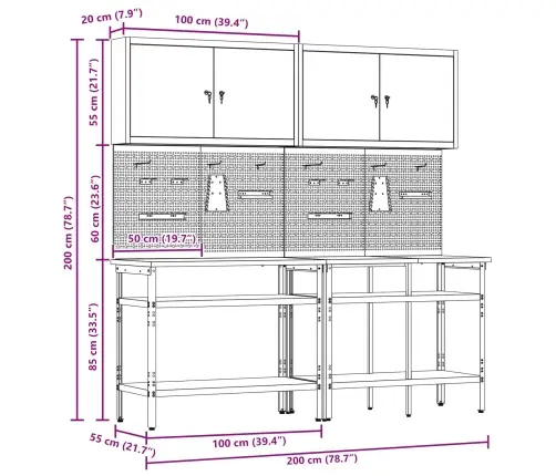 Darbagalda Komplekts Ar Plauktu Ar Uzglabāšanu 8 Pcs Pelēka Vidaxl