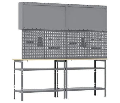 Darbagalda Komplekts Ar Plauktu Ar Uzglabāšanu 8 Pcs Pelēka Vidaxl