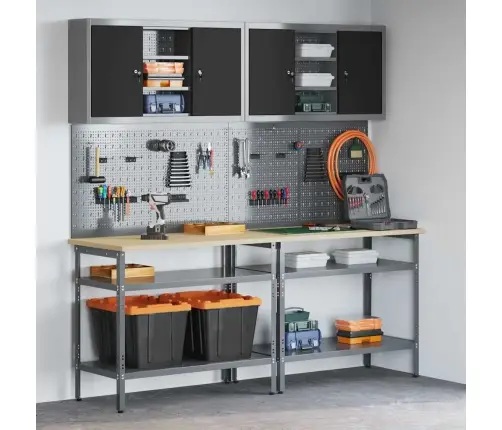 Darbastalio Komplektas Su Lentyna 8 Pcs Pilka Plienas