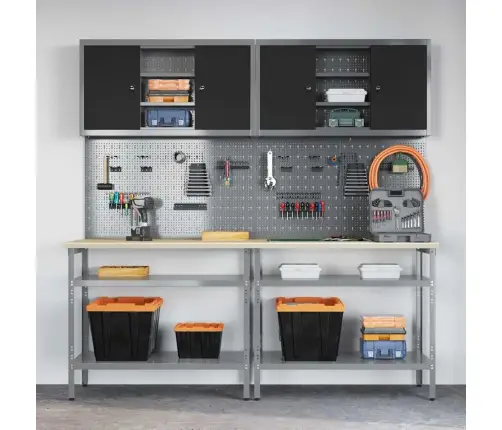 Darbastalio Komplektas Su Lentyna 8 Pcs Pilka Plienas