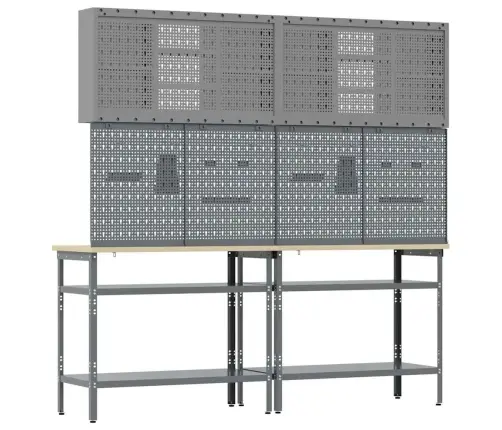 Darbastalio Komplektas Su Lentyna 8 Pcs Pilka Plienas