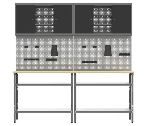 Darbastalio Komplektas Su Lentyna 8 Pcs Pilka Plienas