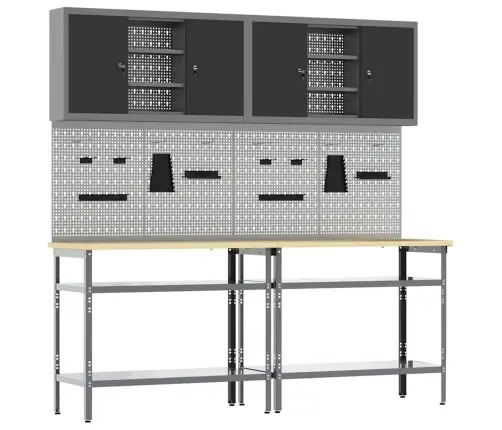 Darbastalio Komplektas Su Lentyna 8 Pcs Pilka Plienas