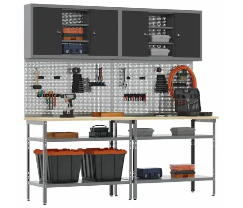 Darbastalio Komplektas Su Lentyna 8 Pcs Pilka Plienas