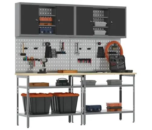 8 Gabalu Darba Galda Komplekts Pelēkā Tēraudā Vidaxl