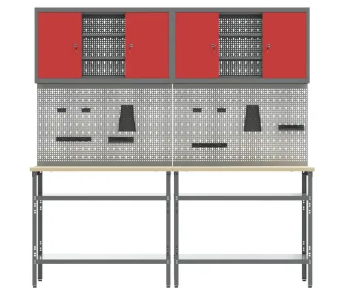 Darbagalda Komplekts Ar Plauktu Ar Uzglabāšanu 8 Pcs Sarkana Vidaxl