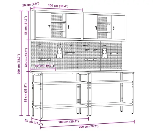 Darbagalda Komplekts Ar Plauktu Ar Uzglabāšanu 8 Pcs Sarkana Vidaxl