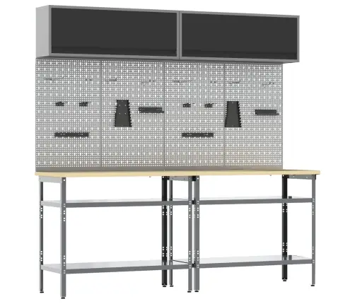 Darbagalda Komplekts Ar Plauktu Regulējams 8 Pcs Pelēka Tērauds Vidaxl