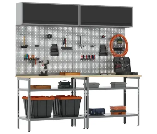 Darbagalda Komplekts Ar Plauktu Regulējams 8 Pcs Pelēka Tērauds Vidaxl